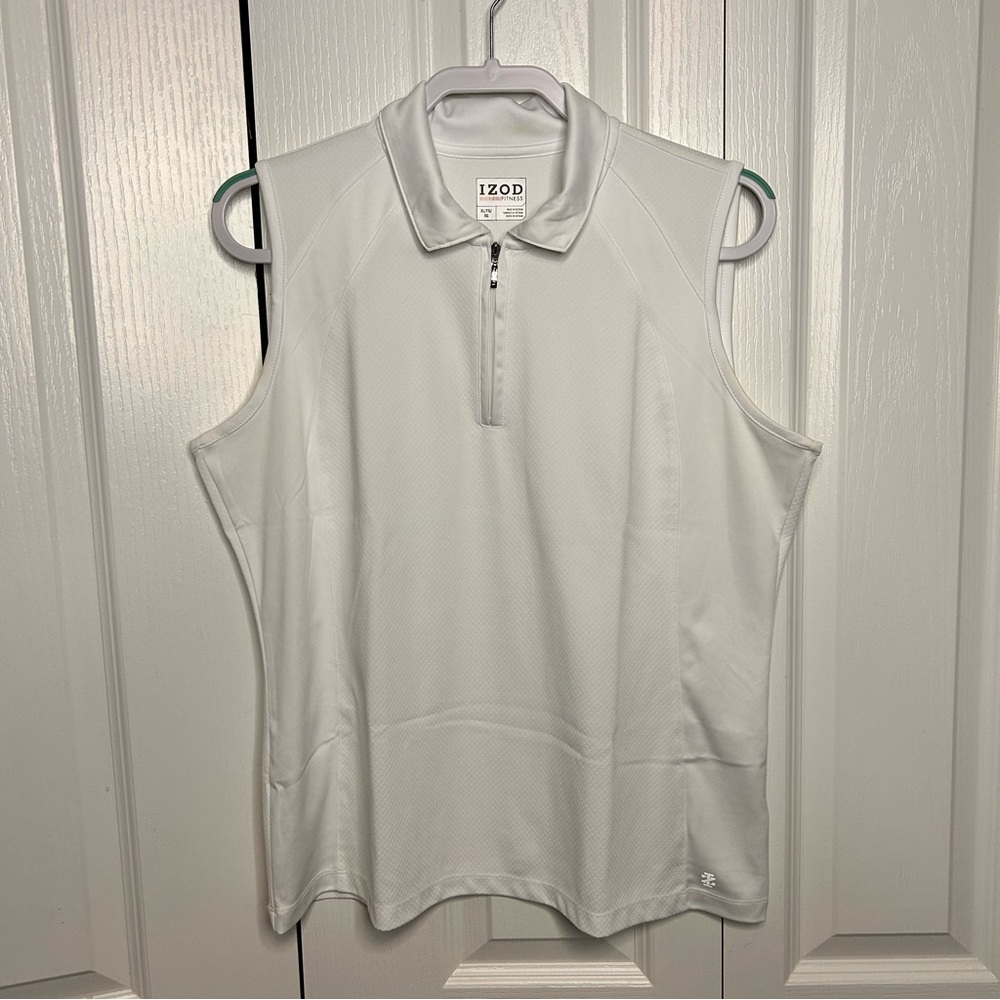 IZOD Women’s White Collared‎ Sleeveless Polo Shirt Quarter Zip Size XL Golf